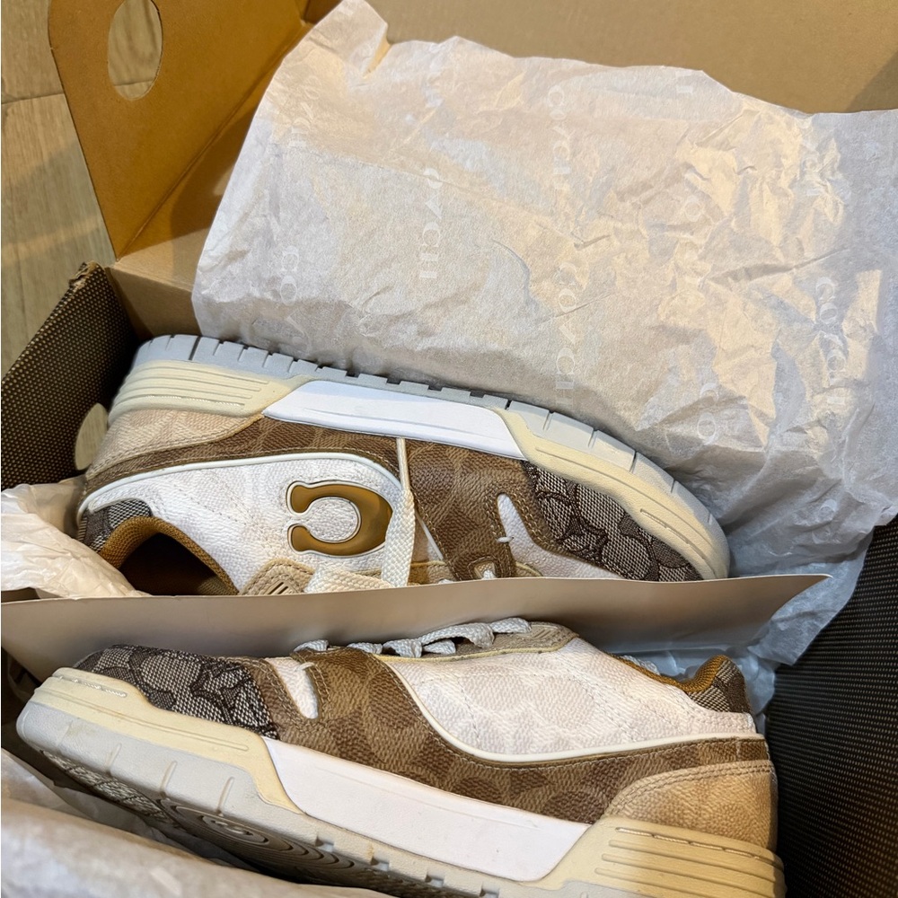 Coach Tan and White Sneakers with Logo